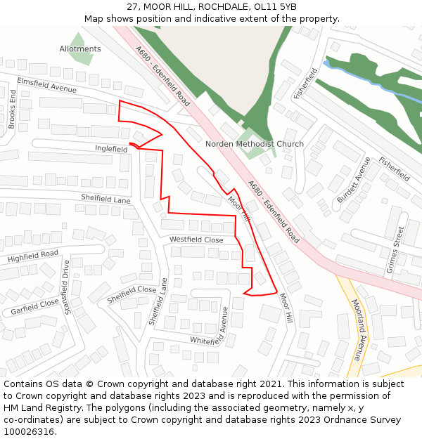 27, MOOR HILL, ROCHDALE, OL11 5YB: Location map and indicative extent of plot