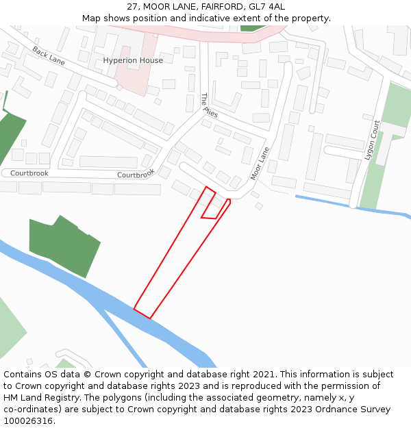 27, MOOR LANE, FAIRFORD, GL7 4AL: Location map and indicative extent of plot