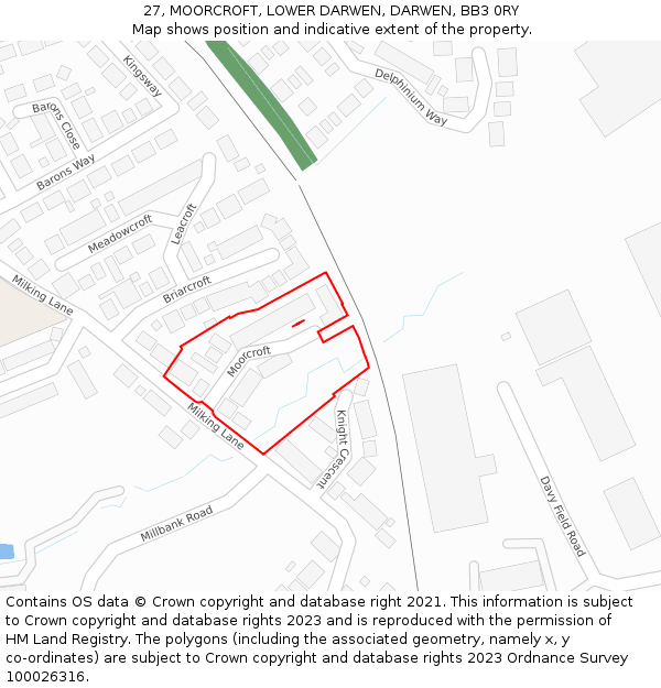 27, MOORCROFT, LOWER DARWEN, DARWEN, BB3 0RY: Location map and indicative extent of plot