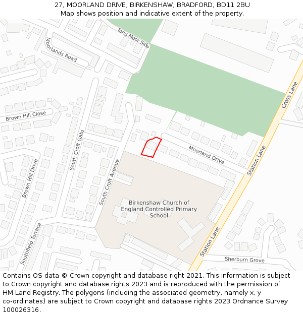 27, MOORLAND DRIVE, BIRKENSHAW, BRADFORD, BD11 2BU: Location map and indicative extent of plot