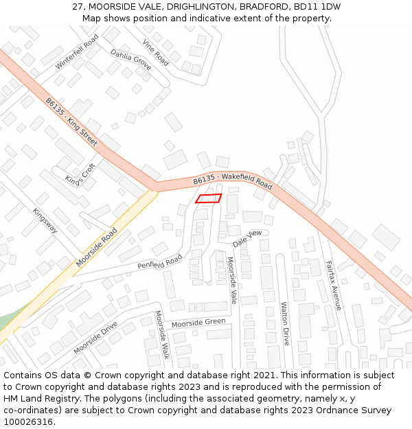 27, MOORSIDE VALE, DRIGHLINGTON, BRADFORD, BD11 1DW: Location map and indicative extent of plot