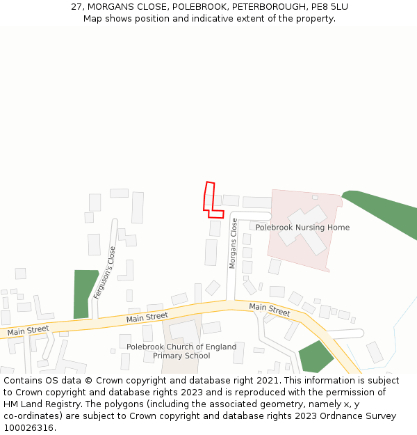 27, MORGANS CLOSE, POLEBROOK, PETERBOROUGH, PE8 5LU: Location map and indicative extent of plot