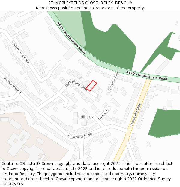 27, MORLEYFIELDS CLOSE, RIPLEY, DE5 3UA: Location map and indicative extent of plot