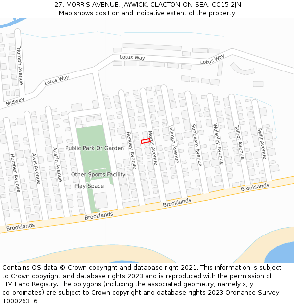 27, MORRIS AVENUE, JAYWICK, CLACTON-ON-SEA, CO15 2JN: Location map and indicative extent of plot