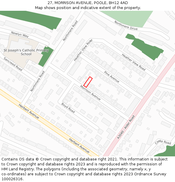 27, MORRISON AVENUE, POOLE, BH12 4AD: Location map and indicative extent of plot