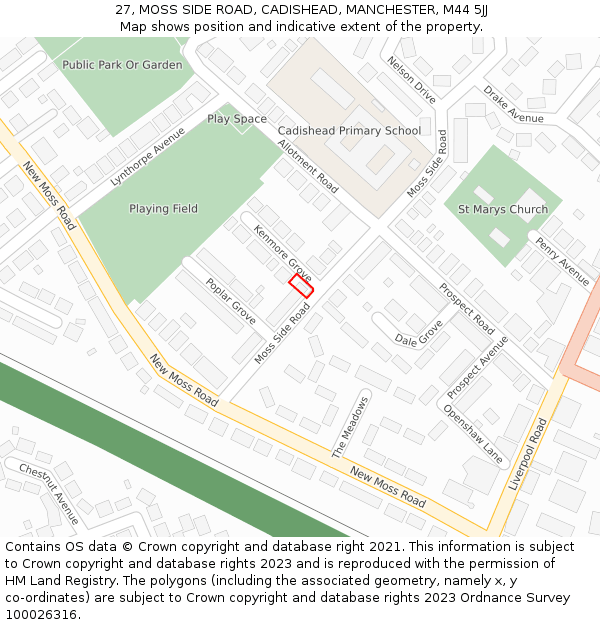 27, MOSS SIDE ROAD, CADISHEAD, MANCHESTER, M44 5JJ: Location map and indicative extent of plot