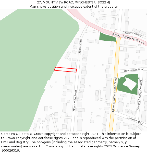 27, MOUNT VIEW ROAD, WINCHESTER, SO22 4JJ: Location map and indicative extent of plot