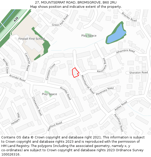 27, MOUNTSERRAT ROAD, BROMSGROVE, B60 2RU: Location map and indicative extent of plot