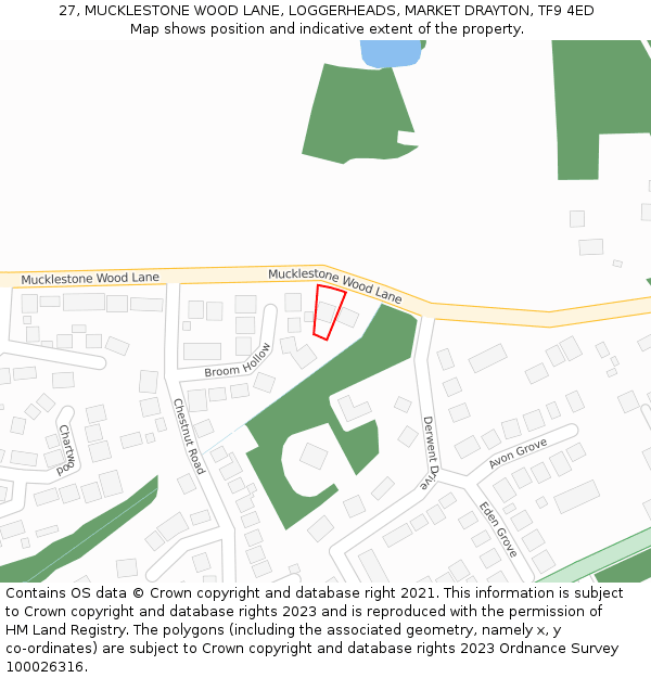 27, MUCKLESTONE WOOD LANE, LOGGERHEADS, MARKET DRAYTON, TF9 4ED: Location map and indicative extent of plot