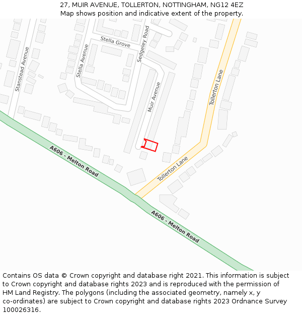 27, MUIR AVENUE, TOLLERTON, NOTTINGHAM, NG12 4EZ: Location map and indicative extent of plot