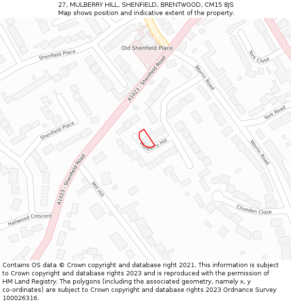 27, MULBERRY HILL, SHENFIELD, BRENTWOOD, CM15 8JS: Location map and indicative extent of plot