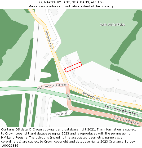 27, NAPSBURY LANE, ST ALBANS, AL1 1DU: Location map and indicative extent of plot