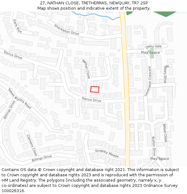 27, NATHAN CLOSE, TRETHERRAS, NEWQUAY, TR7 2SP: Location map and indicative extent of plot