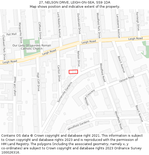 27, NELSON DRIVE, LEIGH-ON-SEA, SS9 1DA: Location map and indicative extent of plot