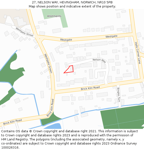 27, NELSON WAY, HEVINGHAM, NORWICH, NR10 5PB: Location map and indicative extent of plot