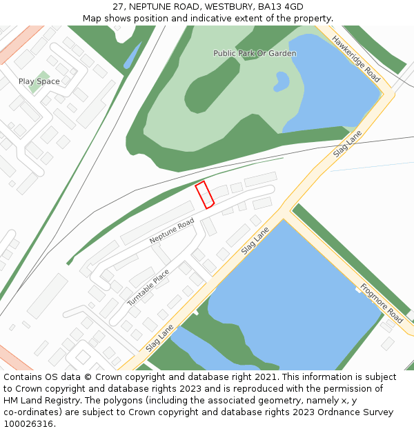 27, NEPTUNE ROAD, WESTBURY, BA13 4GD: Location map and indicative extent of plot