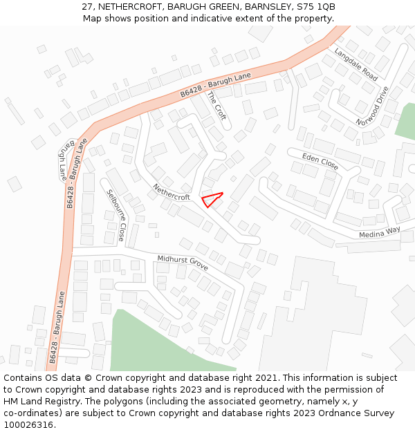 27, NETHERCROFT, BARUGH GREEN, BARNSLEY, S75 1QB: Location map and indicative extent of plot