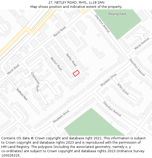 27, NETLEY ROAD, RHYL, LL18 2AN: Location map and indicative extent of plot