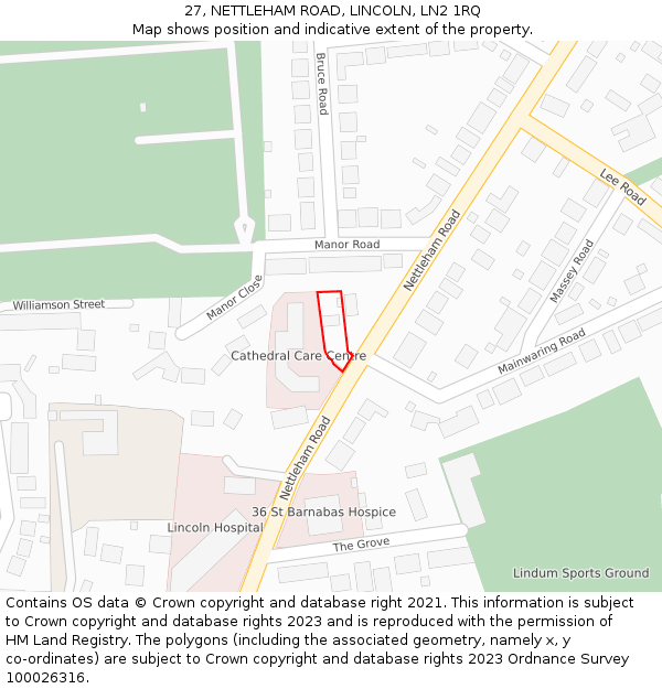 27, NETTLEHAM ROAD, LINCOLN, LN2 1RQ: Location map and indicative extent of plot