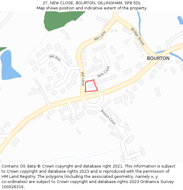 27, NEW CLOSE, BOURTON, GILLINGHAM, SP8 5DL: Location map and indicative extent of plot