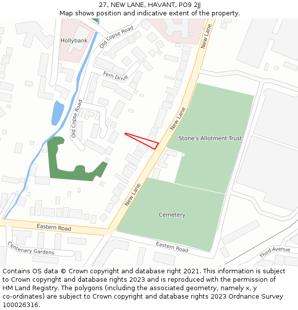 27, NEW LANE, HAVANT, PO9 2JJ: Location map and indicative extent of plot