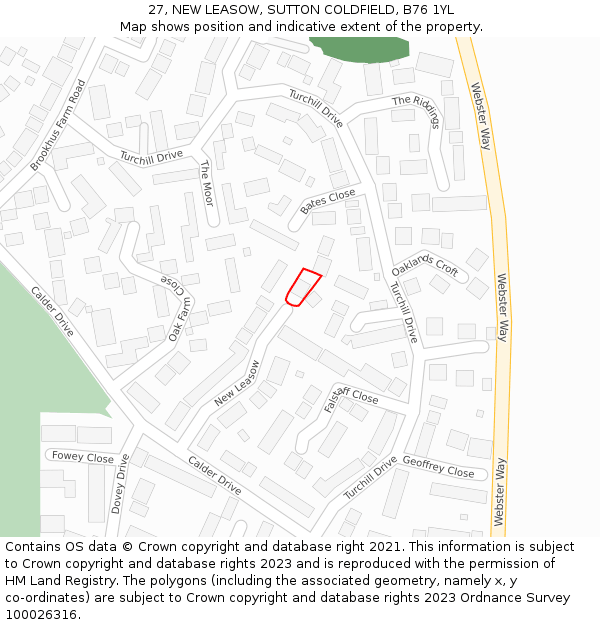 27, NEW LEASOW, SUTTON COLDFIELD, B76 1YL: Location map and indicative extent of plot