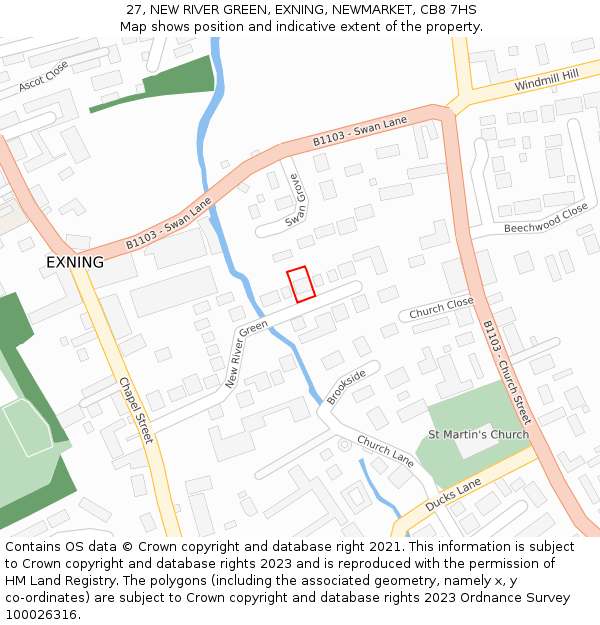 27, NEW RIVER GREEN, EXNING, NEWMARKET, CB8 7HS: Location map and indicative extent of plot