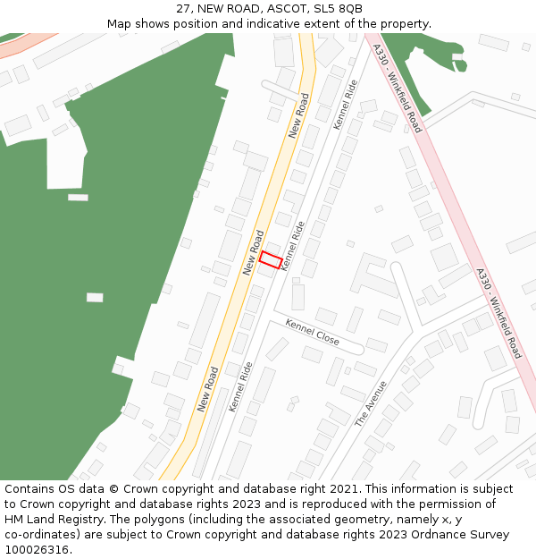 27, NEW ROAD, ASCOT, SL5 8QB: Location map and indicative extent of plot