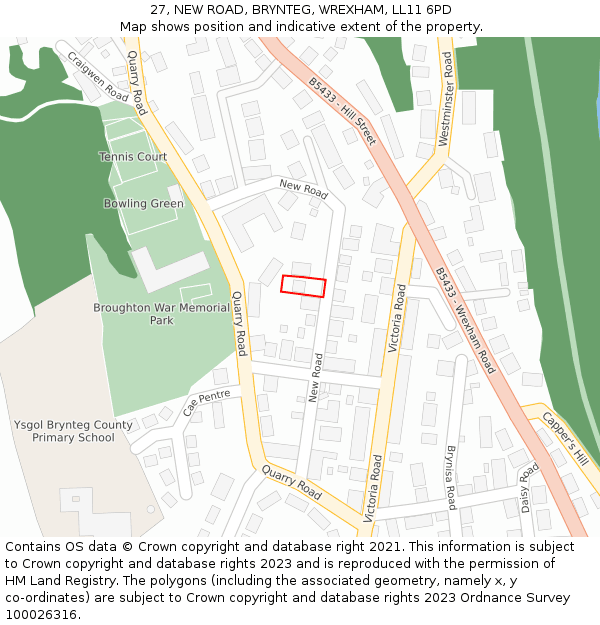 27, NEW ROAD, BRYNTEG, WREXHAM, LL11 6PD: Location map and indicative extent of plot