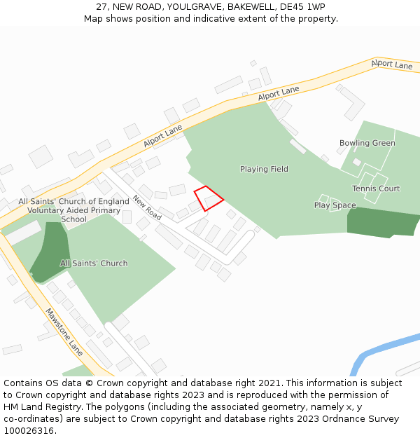 27, NEW ROAD, YOULGRAVE, BAKEWELL, DE45 1WP: Location map and indicative extent of plot