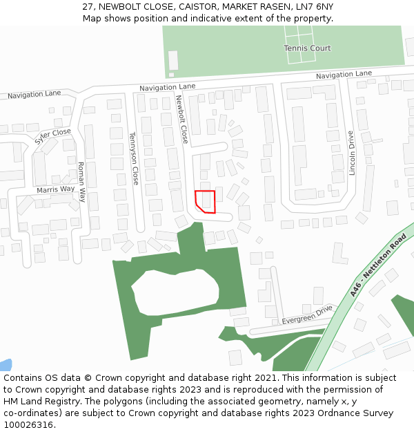 27, NEWBOLT CLOSE, CAISTOR, MARKET RASEN, LN7 6NY: Location map and indicative extent of plot