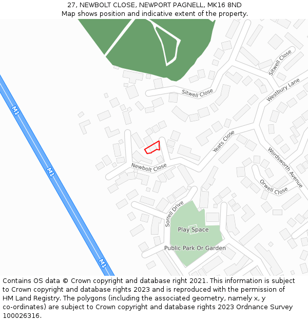 27, NEWBOLT CLOSE, NEWPORT PAGNELL, MK16 8ND: Location map and indicative extent of plot