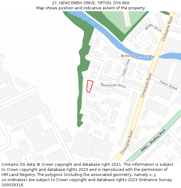 27, NEWCOMEN DRIVE, TIPTON, DY4 8XX: Location map and indicative extent of plot