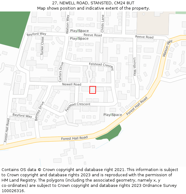 27, NEWELL ROAD, STANSTED, CM24 8UT: Location map and indicative extent of plot