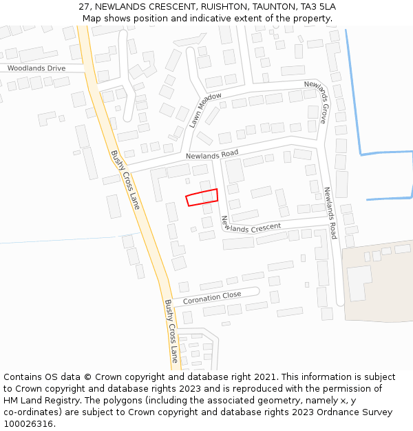 27, NEWLANDS CRESCENT, RUISHTON, TAUNTON, TA3 5LA: Location map and indicative extent of plot