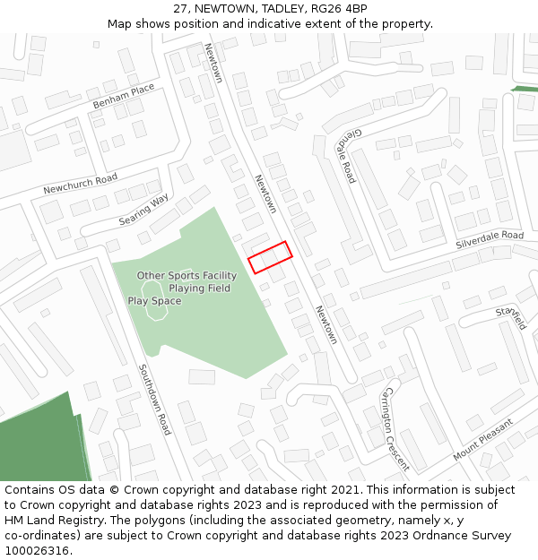 27, NEWTOWN, TADLEY, RG26 4BP: Location map and indicative extent of plot