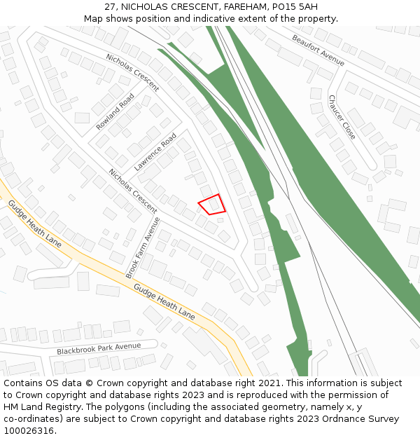 27, NICHOLAS CRESCENT, FAREHAM, PO15 5AH: Location map and indicative extent of plot