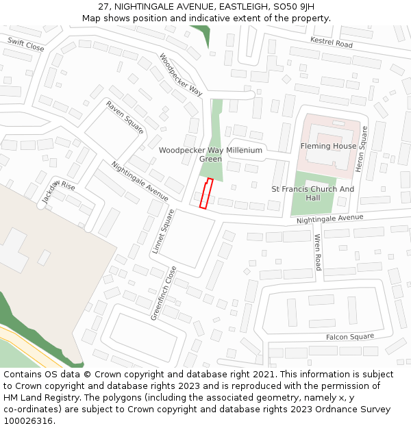 27, NIGHTINGALE AVENUE, EASTLEIGH, SO50 9JH: Location map and indicative extent of plot