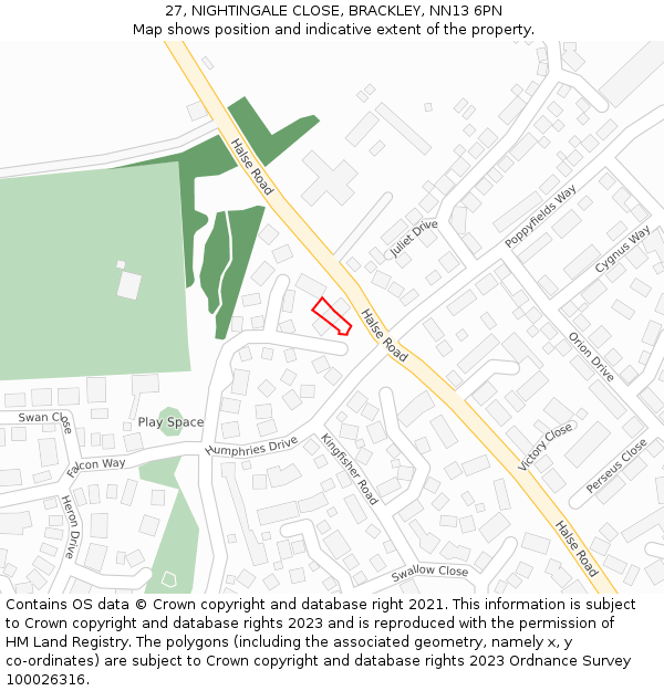 27, NIGHTINGALE CLOSE, BRACKLEY, NN13 6PN: Location map and indicative extent of plot