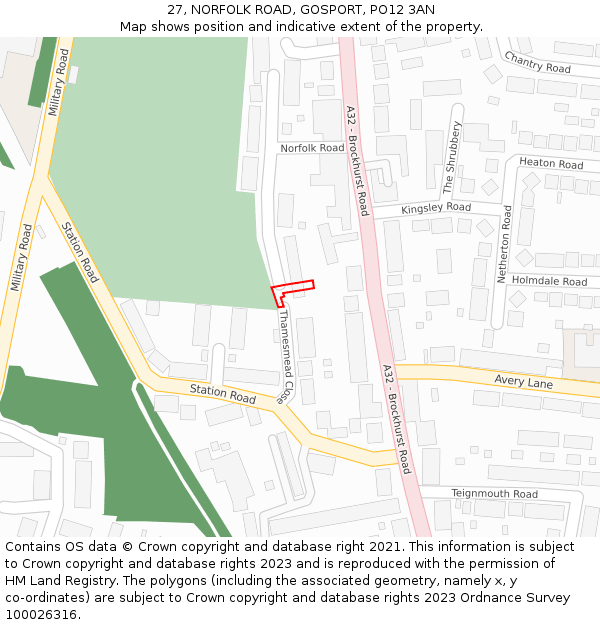 27, NORFOLK ROAD, GOSPORT, PO12 3AN: Location map and indicative extent of plot