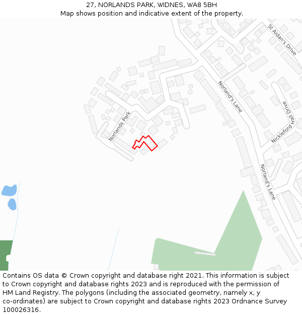 27, NORLANDS PARK, WIDNES, WA8 5BH: Location map and indicative extent of plot