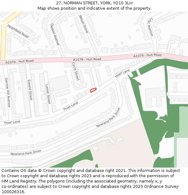 27, NORMAN STREET, YORK, YO10 3LH: Location map and indicative extent of plot