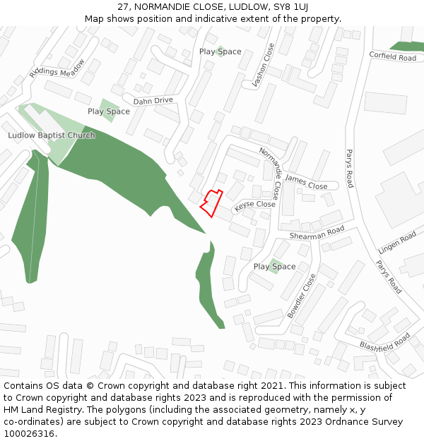 27, NORMANDIE CLOSE, LUDLOW, SY8 1UJ: Location map and indicative extent of plot