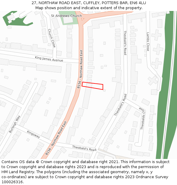 27, NORTHAW ROAD EAST, CUFFLEY, POTTERS BAR, EN6 4LU: Location map and indicative extent of plot