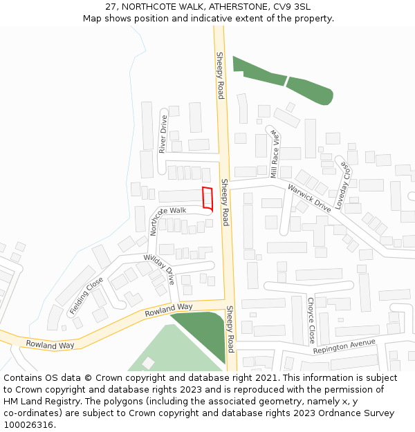 27, NORTHCOTE WALK, ATHERSTONE, CV9 3SL: Location map and indicative extent of plot