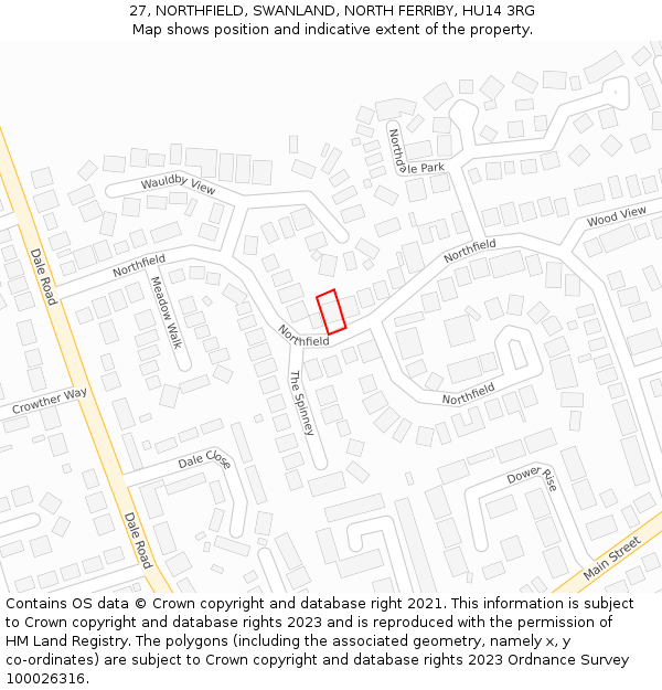 27, NORTHFIELD, SWANLAND, NORTH FERRIBY, HU14 3RG: Location map and indicative extent of plot