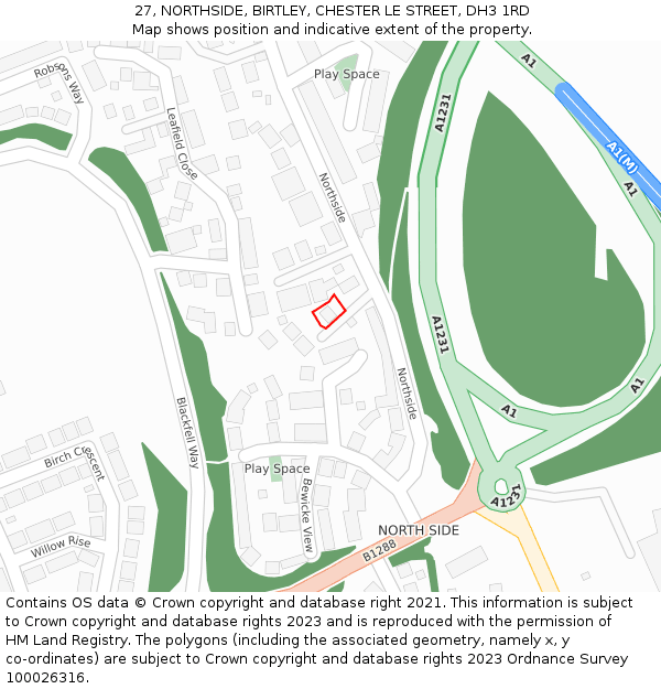 27, NORTHSIDE, BIRTLEY, CHESTER LE STREET, DH3 1RD: Location map and indicative extent of plot