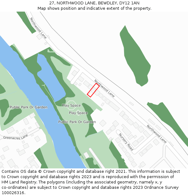 27, NORTHWOOD LANE, BEWDLEY, DY12 1AN: Location map and indicative extent of plot