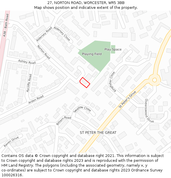 27, NORTON ROAD, WORCESTER, WR5 3BB: Location map and indicative extent of plot