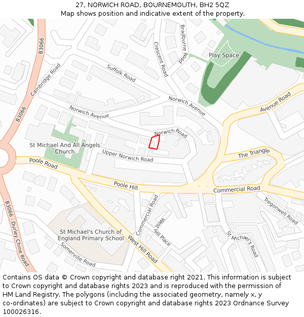 27, NORWICH ROAD, BOURNEMOUTH, BH2 5QZ: Location map and indicative extent of plot